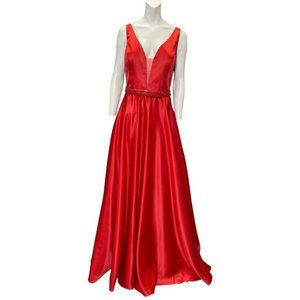 Dave & Johnny A-Line V-Neck Gown Red Size 18 NWT